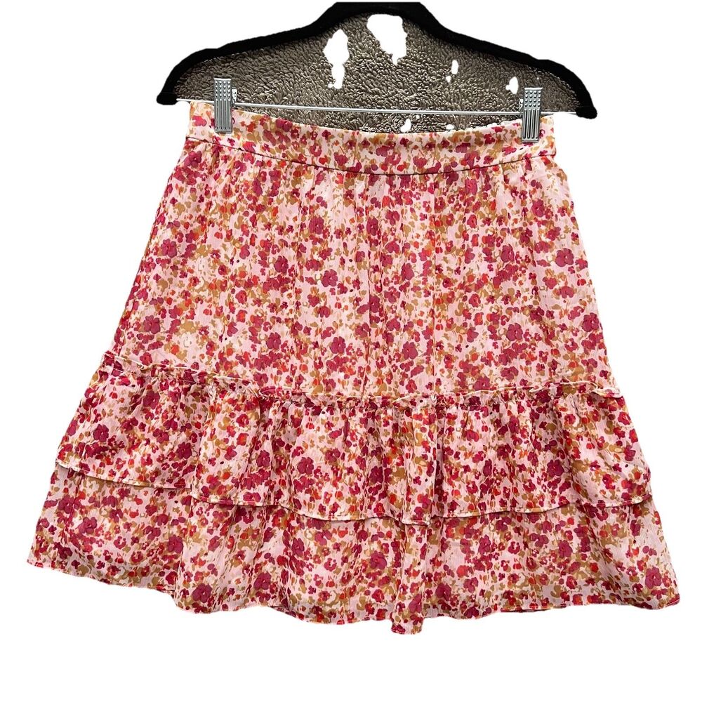 J Crew Skirt Women’s XS Pink Floral Tiered Lined Elastic Waist Mini